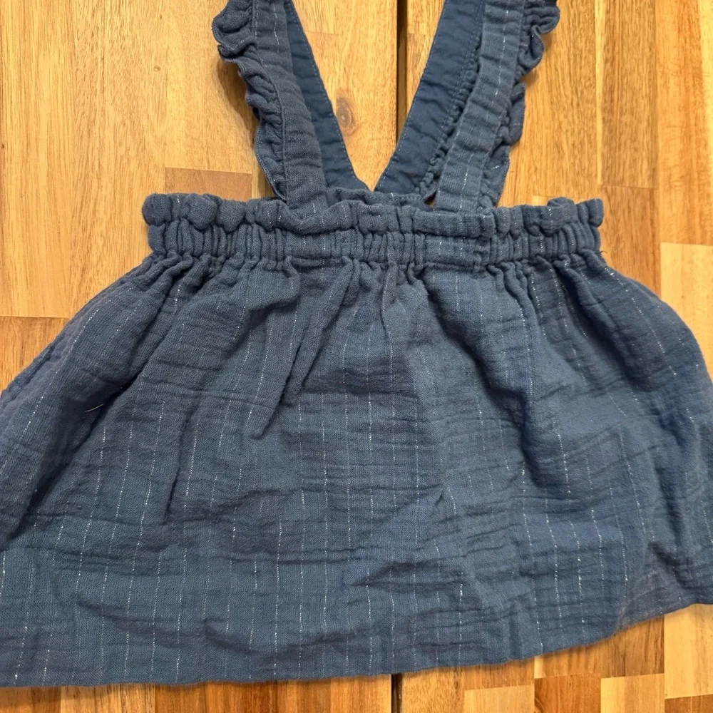 Zara‎ Baby Girl Blue Muslin Pinafore Skirt Ruffle Straps Stripe 18-24 Months